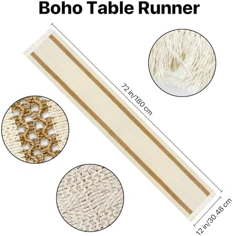 Round Woven Placemats Set of 4, with 72 Inches Long Farmhouse Macrame Table Runner Burlap Cotton Linen Table Runners Chargers for Dinner Plates, Beige & Brown