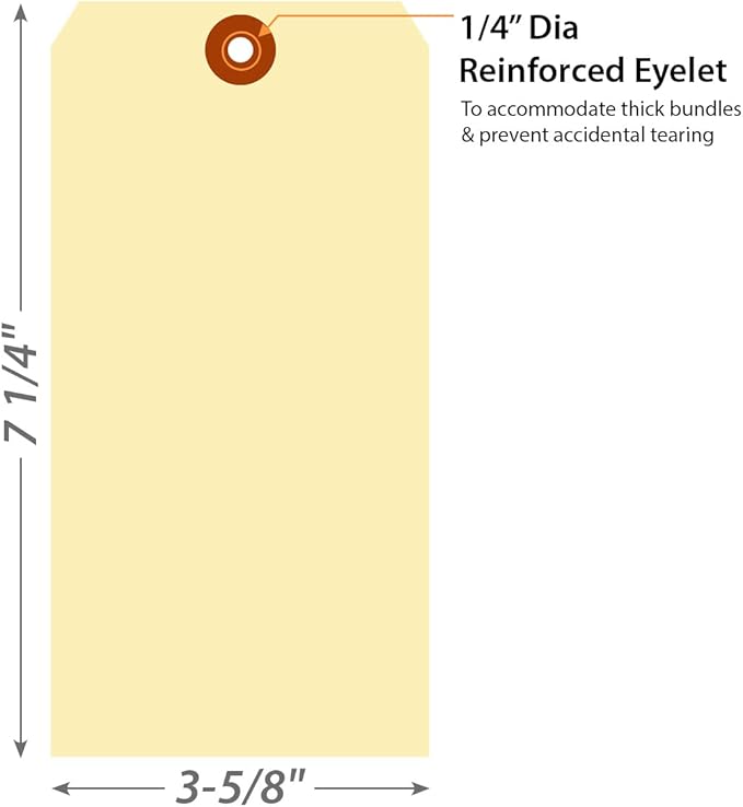 SmartSign Blank Manila Shipping Tags - Pack of 100, Size-10, 15pt Thick Cardstock Tag, 7.25 x 3.625 inch Paper Hang Tags with Reinforced Fiber Patch (No Attachment)