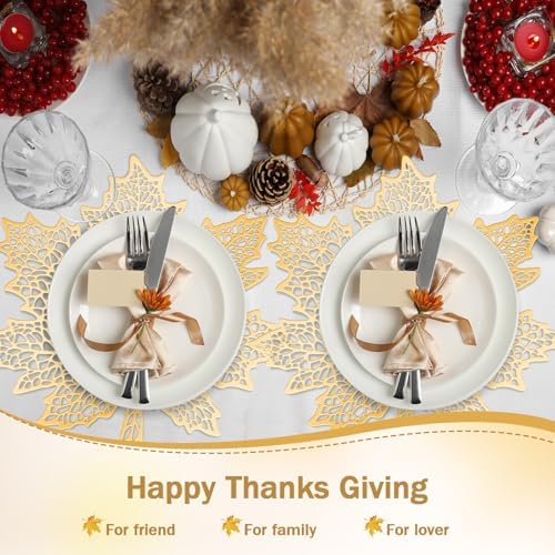 Ziliny 12 Pack Thanksgiving Maple Leaf Placemats, Fall Placemat, Gold