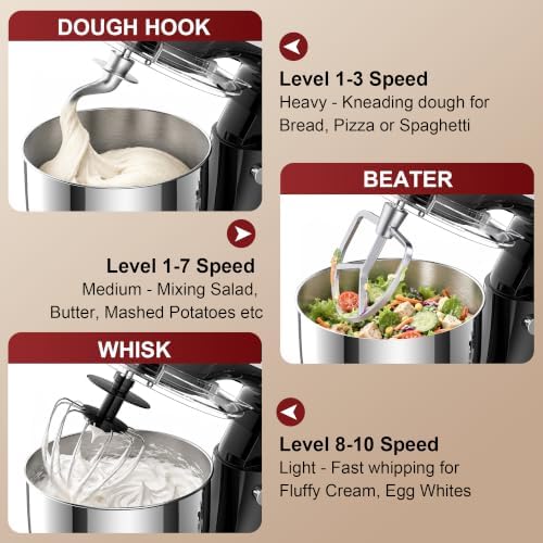Honinst 4QT Electric Stand Mixer, 10-Speed Tilt-Head Compact Kitchen Mixer