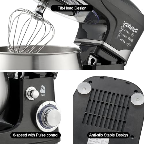 6-Speed 5.3QT+3.2QT Two-Bowl Stand Mixer, CHARCOAL BLACK