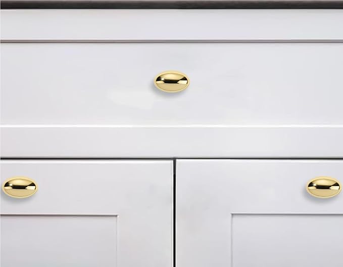 khtumeware 6 Pack 1-3/8 inch(35mm) Polished Brass Cabinet Knobs Dresser Knobs Oval Unlacquered Brass Drawer Knobs Kitchen Cabinet Hardware Egg Knobs for Dresser Drawers