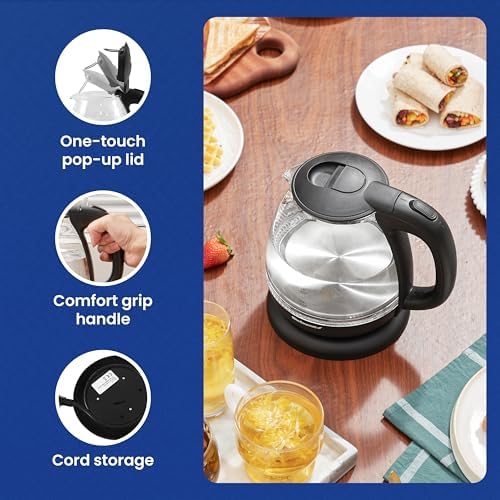 Elite Gourmet EKT1001 1.0L Glass Kettle, 1100W, Cordless Base, Black - Image 6