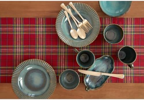 Solino Home 100% Linen Table Runner Red, Classic Tartan Plaid 14 x 36 in