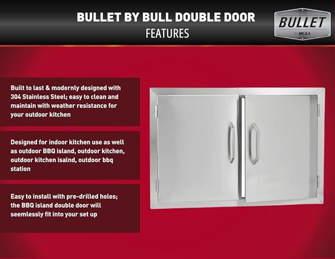 Bullet by Bull Stainless Steel Outdoor Kitchen Grill Set - Built-In Liquid Propane Grill -BBQ Kitchen Island Bundle - Includes 5 Burner Grill, Double Access Door & Double Storage Drawer