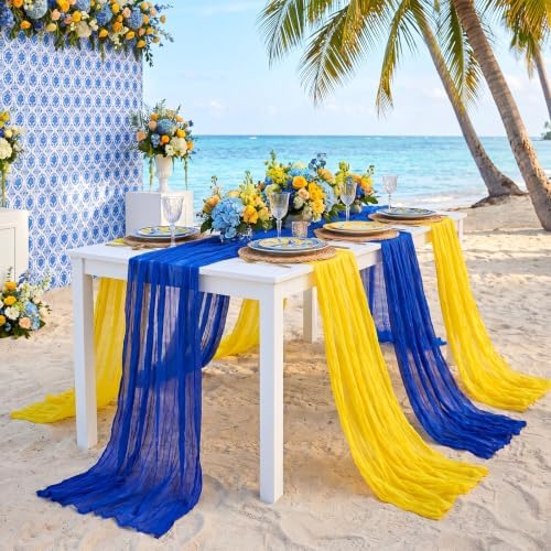 6 Pcs Blue Yellow Party Decorations Amalfi Coast Table Runner