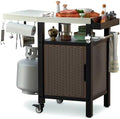 onlyfire 35" Kitchen Island w/XL Stainless Steel Top Board & Rattan Cabinet