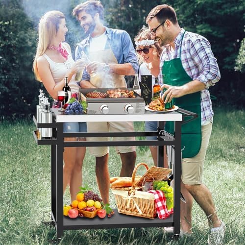 32" Double-Shelf Grill Table, Movable Grill Cart for Ninja