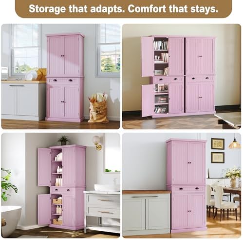 ARTPOWER 72" Tall Freestanding Pantry & Kitchen Storage Cabinet, Pink