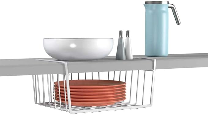 Modern Home Under Shelf Wire Storage Baskets – Hanging Organizer Rack for Cabinet, Pantry, or Closet – White Metal Basket for Kitchen, Towels, or Office – No Tools Required (Set of 4 11")
