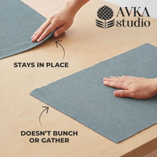 100% Cotton Ribbed Placemats - Set of 6-13 x 19 Inches - Grey - Everyday Cloth Table Mats - Thick Construction, Washable & Reusable Cloth Place Mats - by AVKA Studio