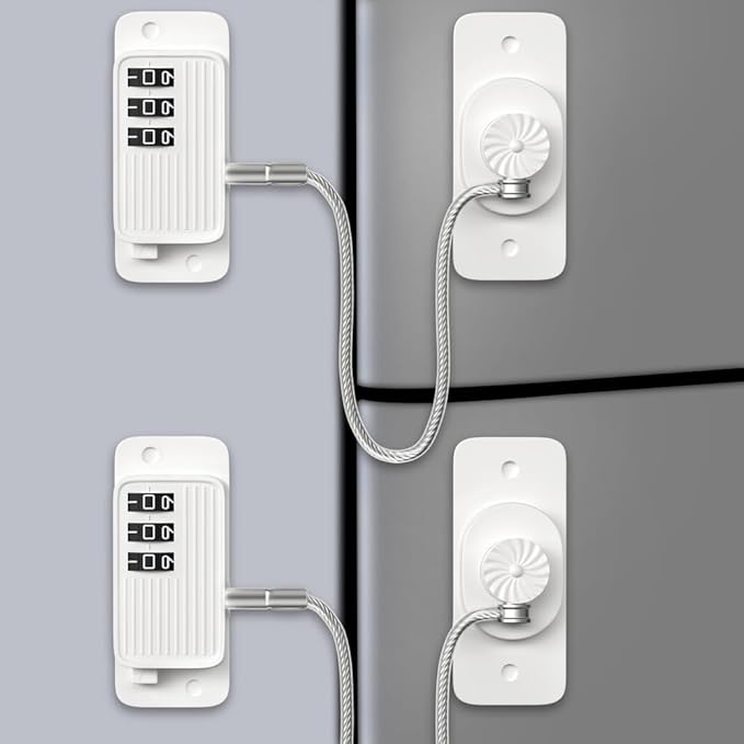 Child Proof Your Fridge & Freezer, AOSITE 2-Pack Adhesive Digital Locks, Keyless Entry with Combination Code for Kids Safety, No Keys, No Drilling (White Adults Fridge Children Lock)