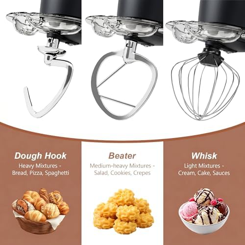 6.5 Qt 10-Speed Tilt-Head Stand Mixer with Dough Hook, Whisk, Beater & Splash Guard, Electric Kitchen Mixer for Baking, Cakes, Bread, and Home Cooking (Black)