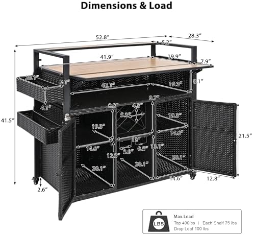 Outdoor Grill Cart Prep Station, Double Tabletop Kitchen Island