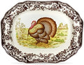 Spode Woodland 19" Octagonal Serving Platter, Turkey Motif - Fine Porcelain Thanksgiving Dinnerware with British Flower Boarder for Holiday Feasts and Family Gatherings, Microwave & Dishwasher Safe