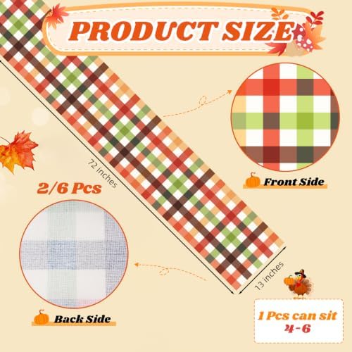 2 Pcs Fall Plaid Table Runner 72 X 13 Inch Thanksgiving Gingham Table Decor