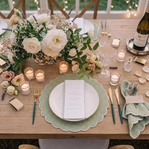 Set of 36 Sage Green Cotton Placemat 15 Inch Scalloped Placemat