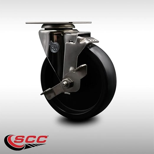 Service Caster Brand Replacement Caster for Uline Caster H-7445SWB - Stainless Steel Swivel Top Plate Caster with 5 Inch Polyolefin Wheel and Top Lock Brake - Fits Carts and Platform Trucks H-5547