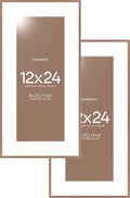 Homeforia 12x24 Picture Frame Mocha, High End Metal 12x24 Poster Frames with Mat 8x20 inch Photo, 12 x 24 Mocha Frames Matted to 8 by 20 Print, 24x12 Panoramic Frames, Tempered Glass, Wall Kit, Set of 2
