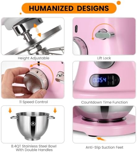ZACME 8.4QT Commercial Stand Mixer 800W with Aluminum Die Casting Meets the Standard of NSF/ANSI 8-2023, Mixers Kitchen Electric Stand Mixer with Stainless Steel 8L Bowl, Dough Hook, Whisk and Beater