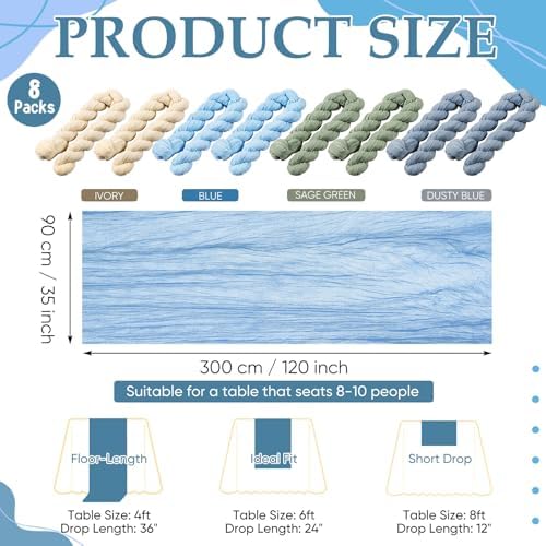 8 Pcs Sage Green and Dusty Blue Cheesecloth Table Runner 118"