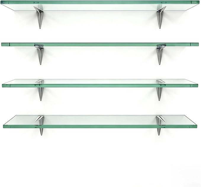 Floating Shelves - Pack of 5 Tempered Glass Shelves, 10" W x 30" L, 3/16" Thick, Polished Edges-– Rectangular Replacement Shelves for Cabinets, Display Cases & Retail Fixtures