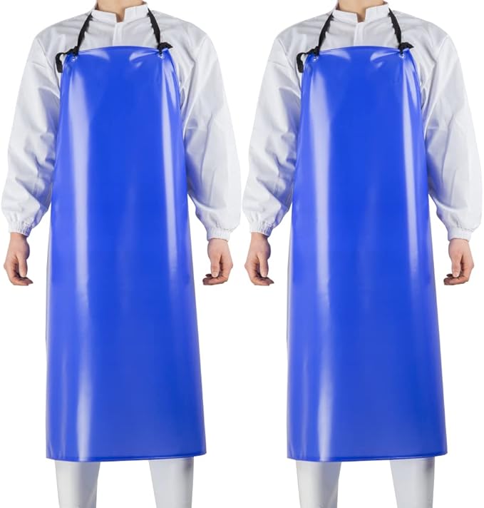 Chemical Resistant Vinyl Apron - Blue Plus Size Unisex PVC Aprons for Dishwashing,Dog Grooming,Gardening,Fish Cleaning,Lab Work（2 Pack）