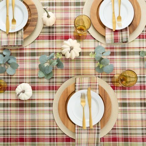 DII Give Thanks Plaid Fall Table Decor, Autumn & Thanksgiving Tabletop Linens, 60x84 Rectangle Tablecloth