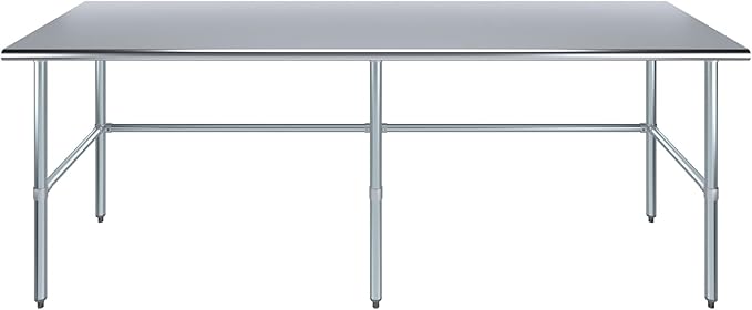 AmGood Stainless Steel Work Table Open Base | NSF Kitchen Island Food Prep | Laundry Garage Utility Bench (96" Long X 30" Deep)