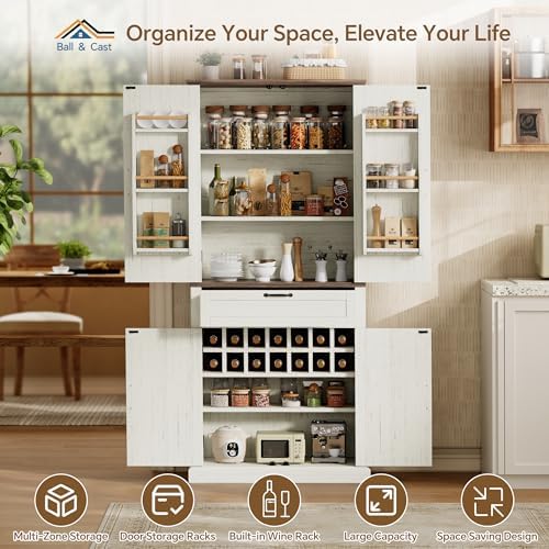 Ball & Cast 71" Kitchen Pantry Cabinet with Adjustable Shelves, White