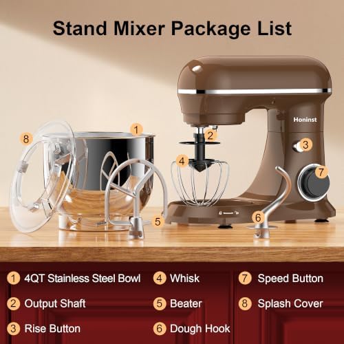 Honinst 4QT Electric Stand Mixer, 10-Speed Tilt-Head Compact Kitchen Mixer