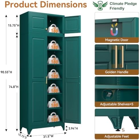 Polup 90" Pantry Cabinet, Tall Metal Storage Cabinet with Doors and Shelves