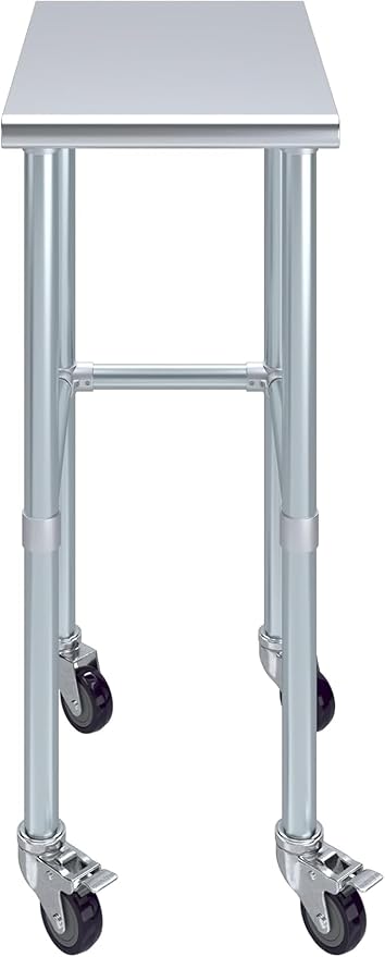 Stainless Steel Work Table Open Base & Wheels | Work Station | Metal Work Bench (Stainless Steel Work Table Open Base + Casters) (15" Long x 24" Deep)