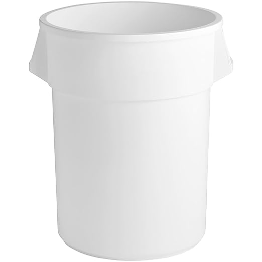PRO&Family Commercial Round Trash Can, Ingredient Bin, Heavy-Duty Plastic, Anti-Static, Kitchen, Office, Outdoor Use (White, 55 Gallon)