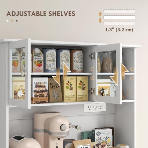 HOMCOM Kitchen Pantry with Tilt-Out Trash Can Cabinet, Power Outlet, White