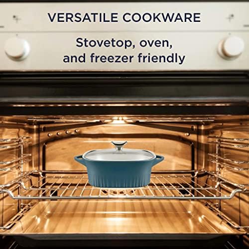 CorningWare QuickHeat 3.2-QT Cast Aluminum Roaster With Lid & Non-Stick Ceramic Interior, Lightweight and Fast Even Heat Baking & Cooking, For Meats, Soup, Browning, Searing, French Navy