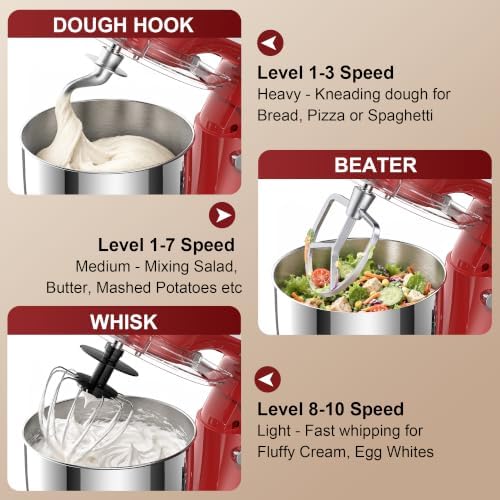 Honinst 4QT Electric Stand Mixer, 10-Speed Tilt-Head Compact Kitchen Mixer