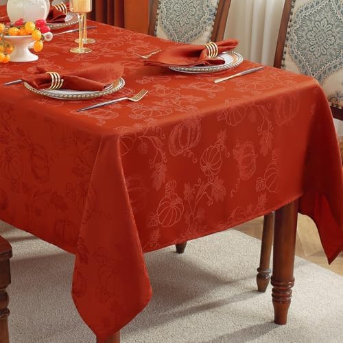 SASTYBALE Fall Tablecloth Rectangle Jacquard, 60" x 102", Red Rust