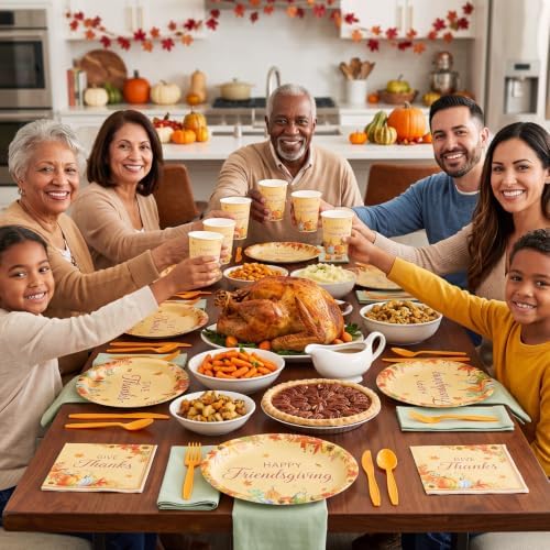 Pajean 350 Pcs Friendsgiving Oval Paper Plates Set 12 Inch Fall Serves 50