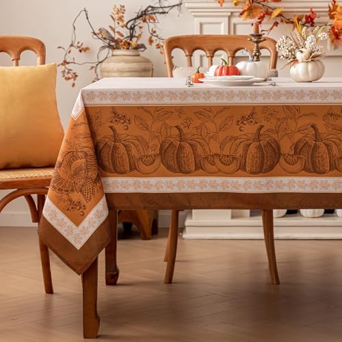 Romanstile Fall Thanksgiving Rectangle Tablecloth 60 x 144 Inch, Orange