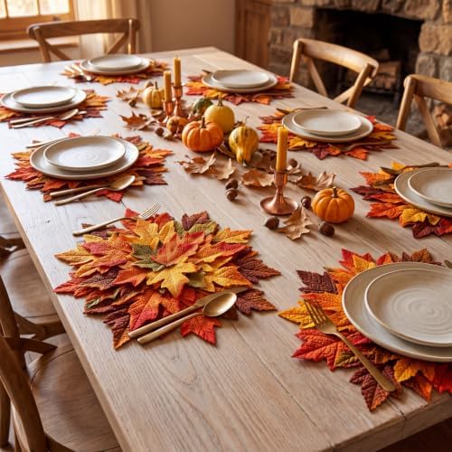 SmoothNovelty 8 Pcs 15" Fall Placemats, Thanksgiving Leaf Mats, Multicolor