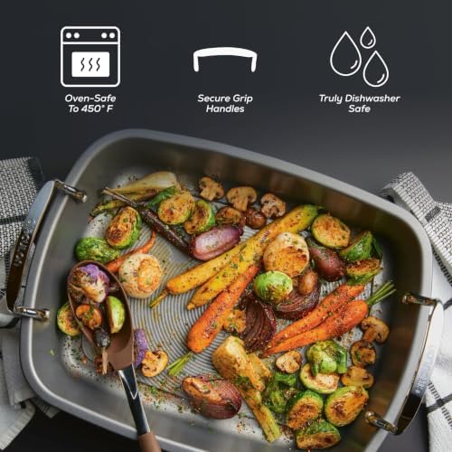 Circulon Total Bakeware Nonstick Roaster, Roasting Pan with Rack, 17-Inch x 13-Inch, Gray