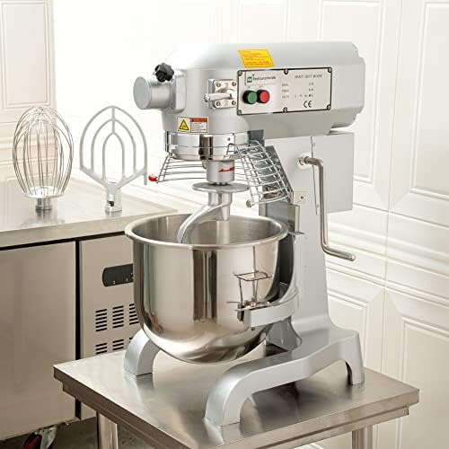 Restaurantware Hi Tek 21-Qt Planetary Mixer 1 No-Slip Feet Countertop Mixer - 3-Speed Removable Guard Silver Aluminum Cake Dough Mixer 110V/60Hz Includes Dough Hook Whisk & Beater