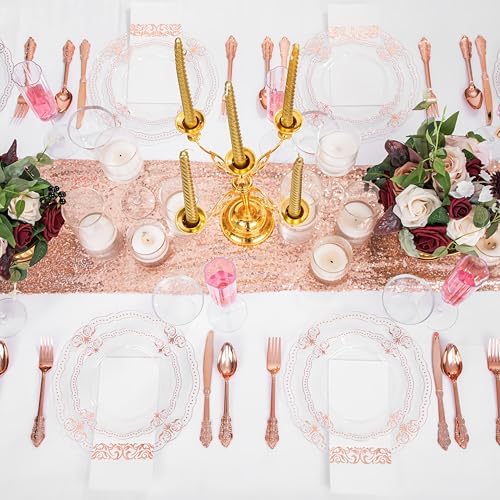 Ciaell 175 Piece Rose Gold Plastic Plates for Weddings Parties