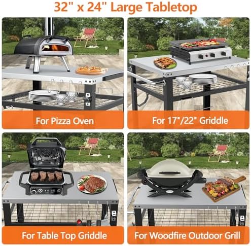 M METERXITY Stainless Steel Pizza Oven Table for Ooni, 32"x 24" Three-Shelf
