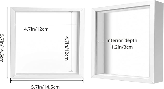 5x5 Small Shadow Box Frame Display Case, Wood with Plexiglass, Display Case Box for Memorabilia, Medal, Crafts,Tickets and Photos, Picture Frame for Wall and Tabletop (2pcs-White, 5x5)