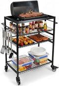 HOSY 4-Tier Rolling Grill Cart with Handle, Heavy-Duty Barbecue Workbench