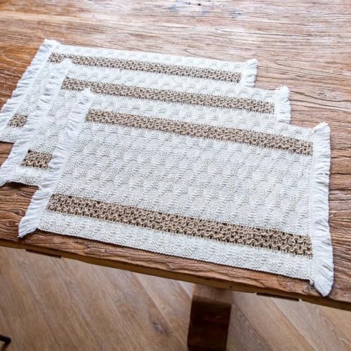 Niviy Boho Placemats Set of 6, 12x18 Inch Natural Cotton Burlap and Kitchen Woven Placemats with Tassels for Dining Table Centerpiece Thanksgiving Home Decorations