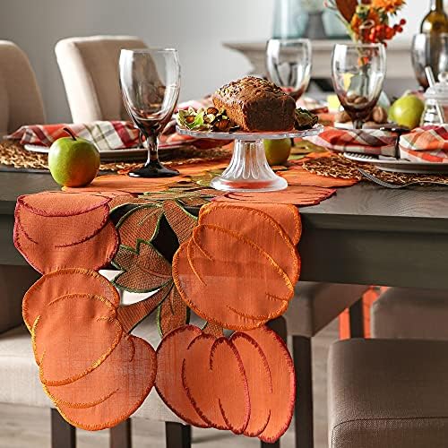 DII Fall Table Decorations Indoor Décor, Thanksgiving, Table Runner, 14x108, Embroidered Cut Work Pumpkins
