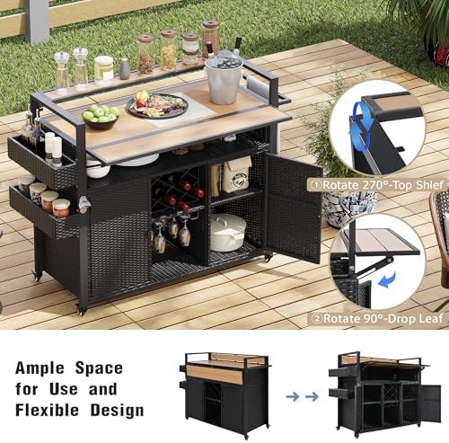 Outdoor Grill Cart Prep Station, Double Tabletop Kitchen Island